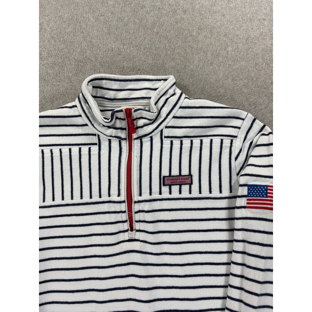 Vineyard Vines Stitched Logo Striped 1/4 Zip USA Flag Pullover (Women's Medium) - Picture 2 of 13